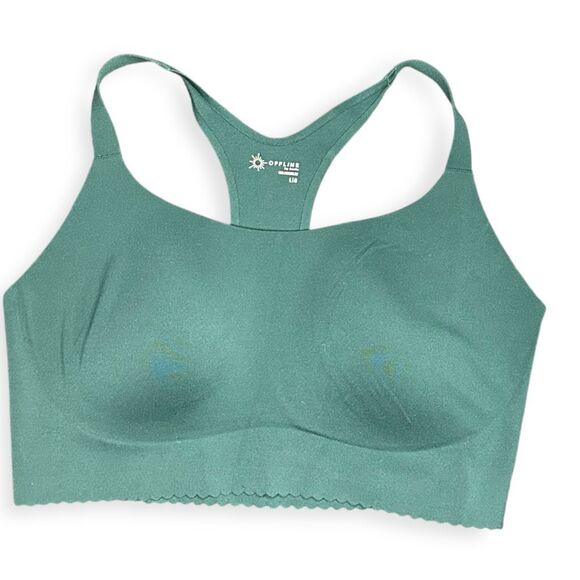OFFLINE BY AERIE Women’s Green Real Me Hold Up! Racerback Sports Bra Size Large - Picture 2 of 5